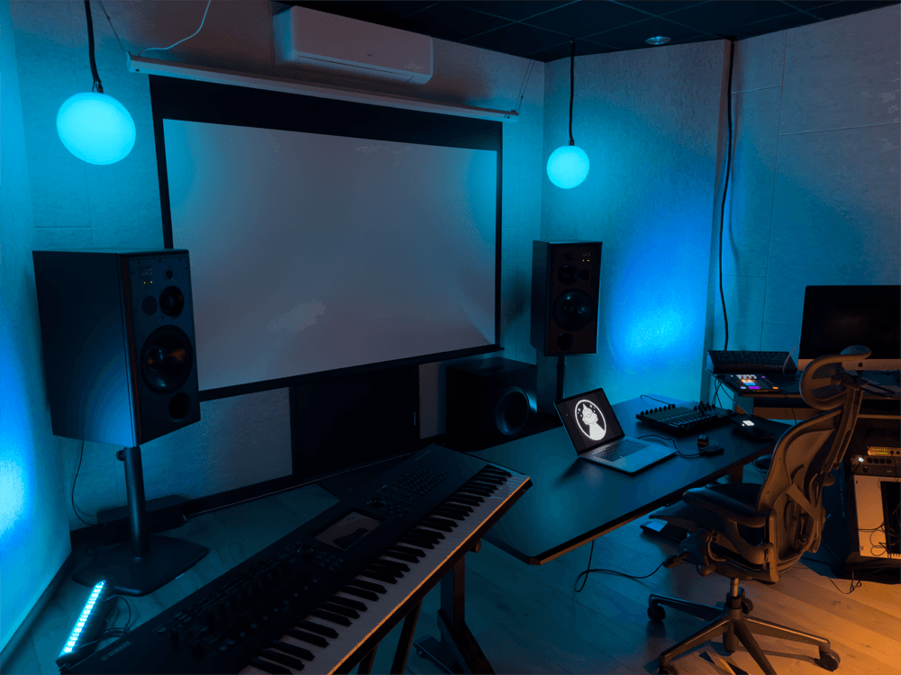 Londam Studio workstation with ATC monitors and keyboard
