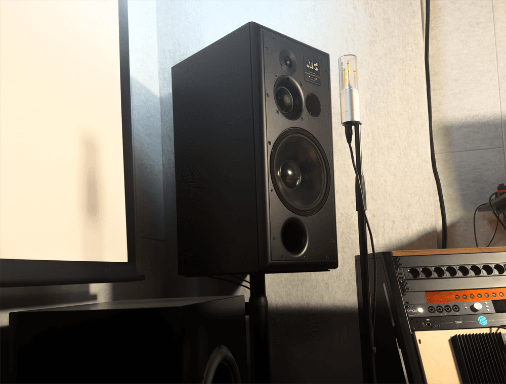 Close-up of ATC monitor and Helios sub in Londam Studio